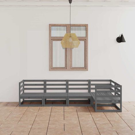 vidaXL Muebles de jardín 5 piezas gris madera de pino maciza (1/4)
