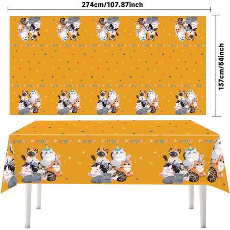Nappe jetable en plastique rose avec motif chaton mignon, 274 x 137 cm (108 x 54 pouces), idéale pour les anniversaires d'enfants et les fêtes sur le thème des animaux. (1/4)