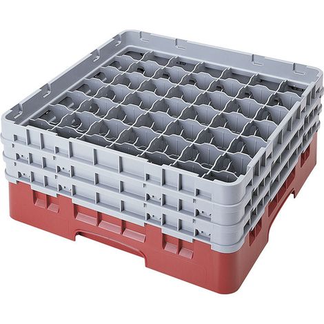 Casiers de lavage - 49 compartiments verres - Haut max 17.4 cm - 50 x 50 x 22.5 cm - Groseille - Lot de 3 - Cambro