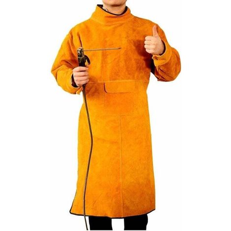 Beijiyi – Tablier de protection en cuir de vache ignifuge – Résistant à la chaleur et aux éclaboussures – Ajustement avec boucle élastique – 41x21in (1/4)