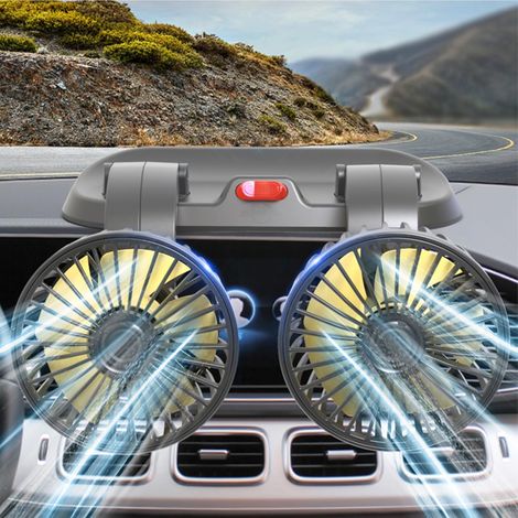 Ventilateur de voiture, 12 V, double tête, rotatif à 360°, 2 vitesses, prise allume-cigare, ventilateur de refroidissement pour tableau de bord, voiture, fourgonnette, SUV, camping-car, bateau, 22 × 1