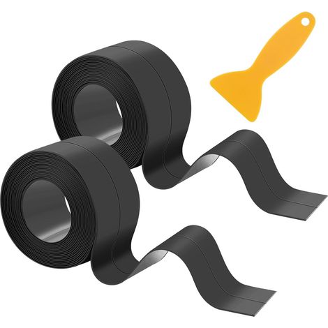 2 Rouleaux Bande d'étanchéité auto-adhésive, imperméable, anti-moisissure, pour salle de bain, cuisine, baignoire, sol noir (1/5)