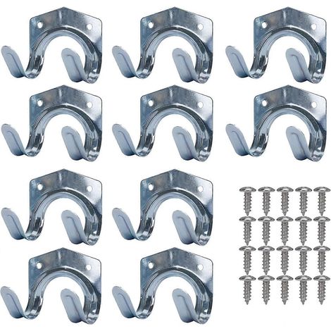 Metal Storage Hooks, Sheet Steel Tool Rack, Wall Mounted Steel Double U Wall Garden Tool Rack for Garage, Shed, Warehouse, Farm, Workbench (Pack of 10 (1/5)