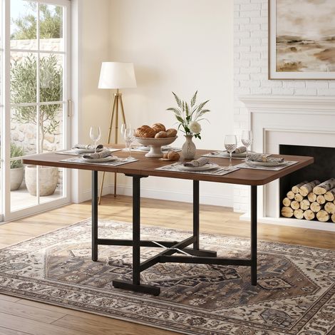 Table de salle à manger élégante et minimaliste moderne – Table extensible 120 cm x 80 cm, pliable et facile à ranger, style minimaliste moderne, structure en alliage haute résistance, finition noyer. (1/5)
