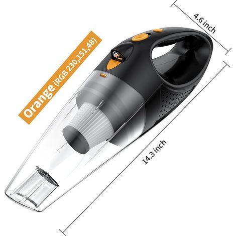 Handheld cordless vacuum cleaner, car vacuum cleaner, high power, equipped with fast charging technology, portable rechargeable mini vacuum cleaner with large capacity battery, orange (1/5)