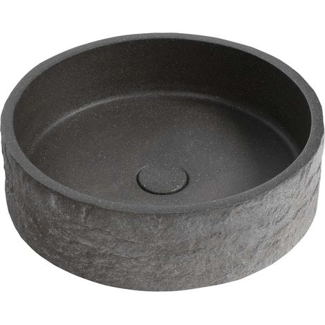 Sapho - Lavabo Ispir, diametro 40 cm, senza troppopieno, senza foro per la rubinetteria, granito nero AR476 (1/5)