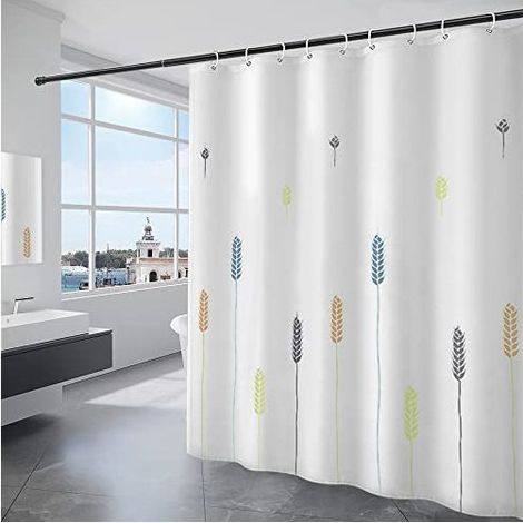 Rideau de Douche Tissu Polyester Lavable en Machine Rideau Salle de Bain Baignoire avec 12 Crochets Imperméable 180 x 200 cm Blanc (1/4)
