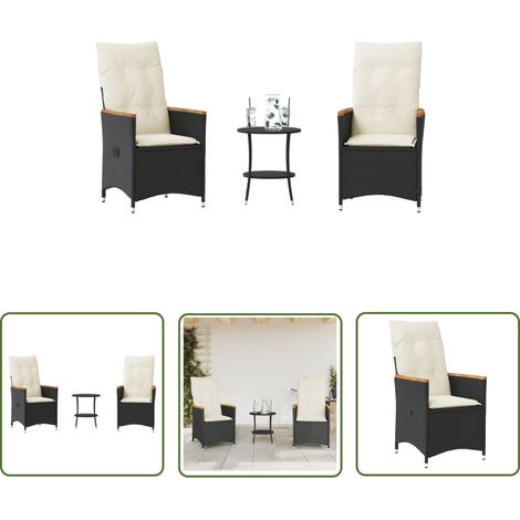 The Living Store 3-tlg. Bistro-Set mit Kissen Schwarz Poly Rattan - Gartensets - Bistroset - Gartenmöbel - Lounge Sessel - Outdoor Furniture (1/5)