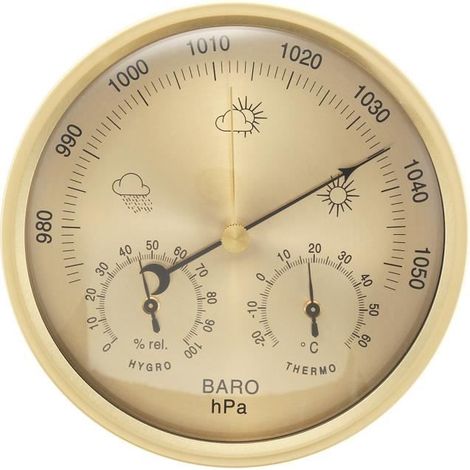 TEMPSA 3 en 1 Baromètre Thermomètre Humidomètre 132mm Or (1/2)