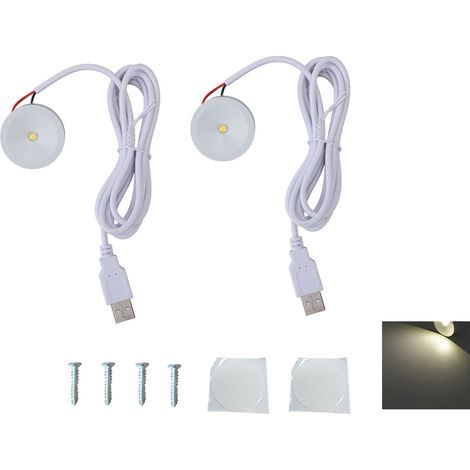 sets of 5V 1W USB round LED mini spotlights for eye care with 4.3-foot cable, jewelry display lighting for showcases, cabinets, entryways, natural light (1/5)