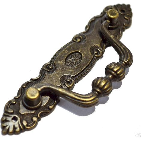 Poignée de tiroir décorative rétro en bronze avec anneau, bouton à motif floral antique et vis pour meuble, armoire, commode, boîte en bois (original) (1/5)