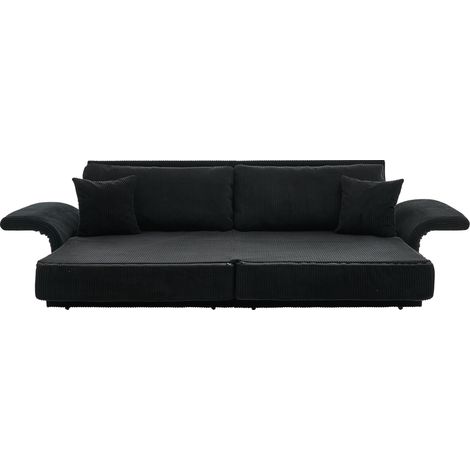 Canapé convertible compact en tissu côtelé noir, assise confortable haute densité, structure métal, pour salon, bureau ou studio, idéal pour petits espaces - CHICFURN (1/5)