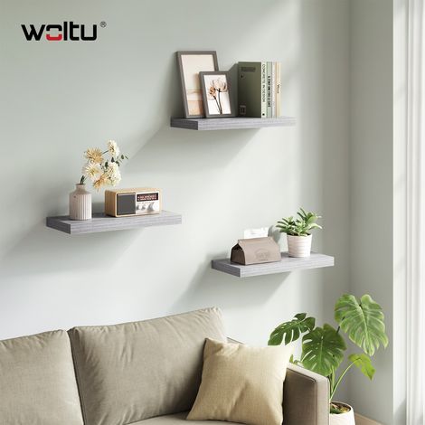 WOLTU Wandregal 3er Set, Wandboard Schweberegal Bücherregal Hängeregal für Büro Wohnzimmer Schlafzimmer Küche, 25x22.9x3.8cm, Grau Eiche