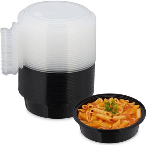 Meal Prep Container en Lot de 24, 1 Compartiment, Boite adaptée au Micro-Ondes, réutilisable, Plastique, Noir (1/5)