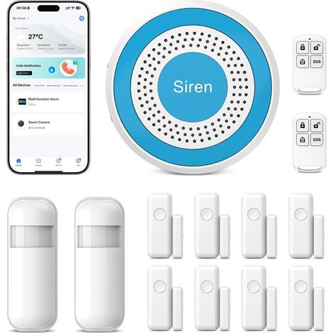 1 - Système d'alarme - Détecteur de mouvement - Alertes instantanées via application Tuya - Compatible Alexa et Google Assistant - Pour appartement et garage - Blanc (1/5)