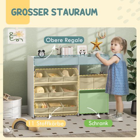 Étagère enfant rangement jouets 11 bacs tissu compartiments haut 3 stickers blanc
