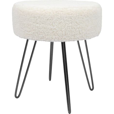 Tabouret rond en boucle crème et noir, 41 x 35 cm, repose-pieds (1/5)
