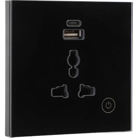 Prise murale intelligente WiFi pour application TUYA, commande tactile, ports USB Type-C, idéale pour le salon, la cuisine, la chambre et la salle de bain. Alimentation : 95 à 250 V CA. (1/5)