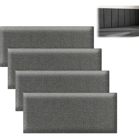 Lot de 4 panneaux muraux rembourrés, 40 x 20 cm, plaque de rembourrage autocollante, rembourrage doux, coussin mural pour tête de lit, chambre d'enfant, chambre à coucher et bureau (gris foncé (1/5)
