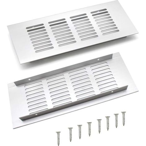 XEPHO 2 Pièces Grille D’aération en Aluminium à Encastrer, Grille de Ventilation 200 mm Angulaire pour la Ventilation des Placards et des Chambres (Argent) (1/5)