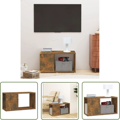 The Living Store Meuble TV Chêne fumé 60x24x32 cm Bois d'ingénierie - Meuble Tv - Meuble Audiovisuel - Support Tv - Étagère Murale - Rangement Tv (1/5)