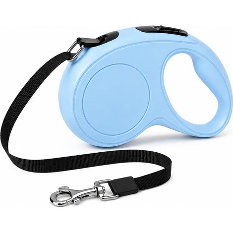Laisse rétractable pour chien, d'une longueur de 10 pieds (environ 3 mètres), adaptée aux chiens de petite à moyenne taille, bleue. (1/4)