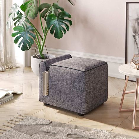 Pouf avec range-magazine 53x42x43 cm en tissu gris (1/5)