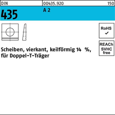 DIN 435 Keilscheibe vierkant Edelstahl A2 17,5mm für Doppel-T-Träger 25 Stk (1/2)
