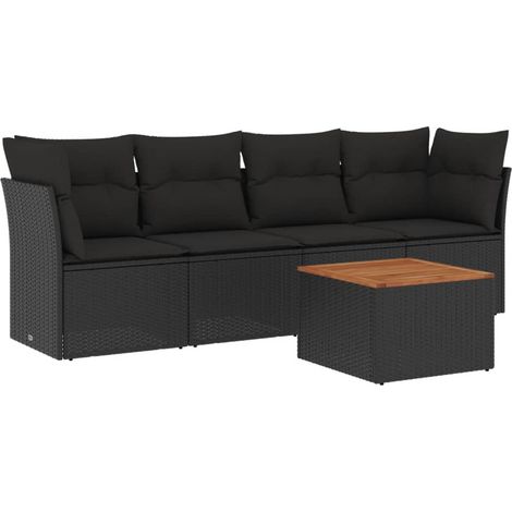 Maison Exclusive - Set Divani da Giardino 5 pz con Cuscini in Polyrattan Nero (1/3)