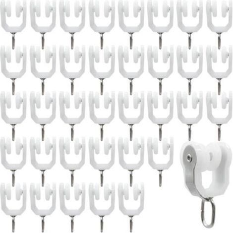 36 pièces Rouleaux de Rail de Rideau Rail Extérieur Crochet de Rideau Rail Glisseur Rail,Rideau Poulie à Rideaux en plastique (Blanc) (1/5)