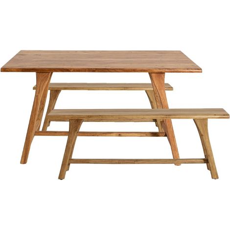 Table à manger haute + 2 bancs en bois d'acacia Orane (1/5)