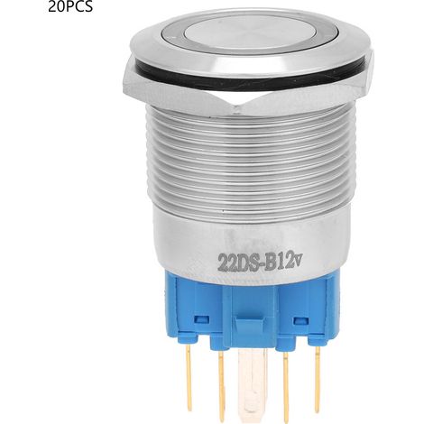 20 Boutons Poussoirs en Acier Inoxydable Lumineux, Tête Plate Autobloquante 22mm, Interrupteur à Anneau, Bleu, Lot de 20 (1/5)