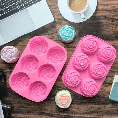 Rosenförmige Eiswürfelform (7 cm), Seifenform, BPA-frei, spülmaschinenfest, leicht zu entformen (2er-Set, rosa) (1/5)