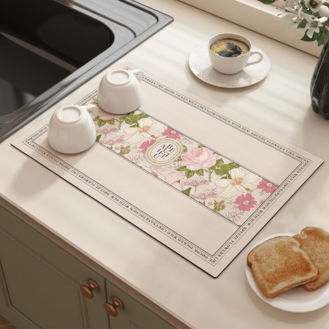 Tapis absorbant et antidérapant pour cuisine – Tapis d’égouttement lavable, résistant aux taches et isolant thermique pour plan de travail (Modèle « Vague romantique », 30 × 40 cm, carré)-lsw