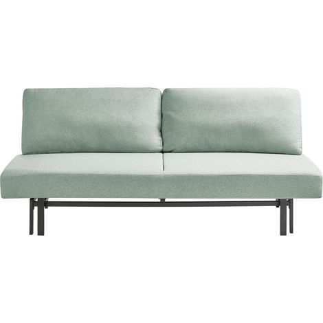 Sofa Bed Light Green Black Fabric Upholstery Iron Legs Sleeping Function Water-Repellent Armless Backrest Cushions with Removable Covers ROYKKA