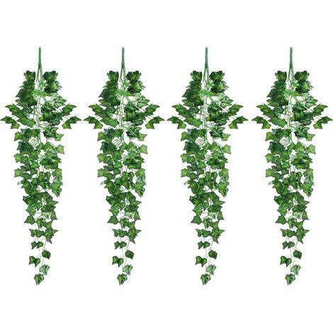 4 PcsPlante de Suspension Artificielle, 79 cm de Fausses de Feuilles Vertes de Vigne en Pot avec jardinière, décoration de Plante de Simulation extérieure intérieure