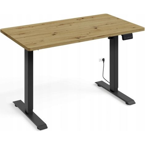 Bureau professionnel 120x65 Noir mat/Artisan hauteur de 73 à 120cm réglable électrique (1/5)