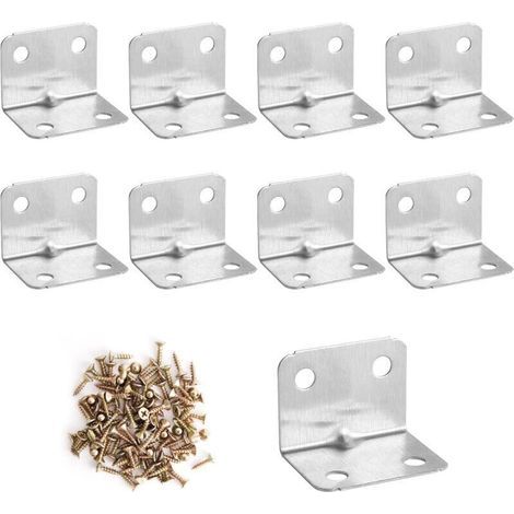 Lot de 30 raccords d'angle en acier inoxydable - Angle métallique de 90 ° - Pinces en L - Équerre d'angle 32 x 25 mm - Trous de montage avec 120 vis M4 - Pour meubles en bois, table, chaise, cadre de (1/4)