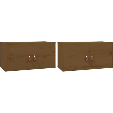 Set di 2 armaditti da parete pratici portaoggetti soggiorno 60 x 30 x 30 cm in legno di pino massello marrone miele 020048377