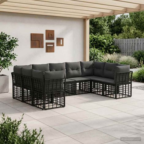 Conjunto de sofás de exterior Negro y Gris oscuro Poliéster (1/5)