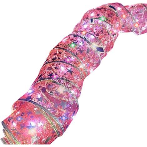 Guirlande lumineuse décorative pour sapin de Noël (1 pièce) - Ruban rouge - 10 m. 100 ampoules. boîtier à piles étanche avec télécommande et 8 fonctions
