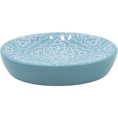 TRADE SHOP - Portasapone Saponetta Accessorio Arredo Bagno Azzurro Con Maioliche 11x3cm 87023 - (1/2)