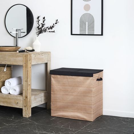 Panier à linge - JE CHERCHE UNE IDEE - Double - Pliable - Effet Bois - Marron (1/5)