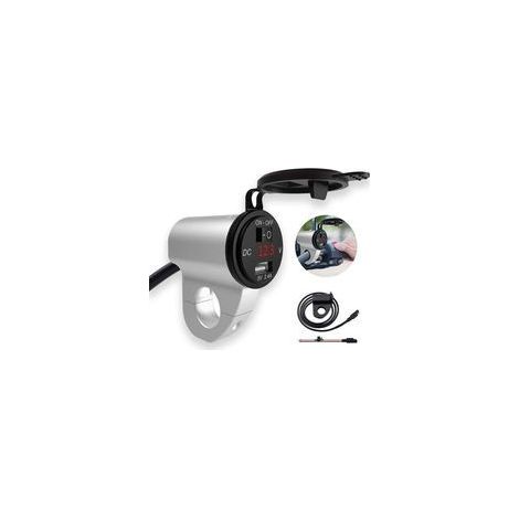 Motorrad-Handyladegerät mit Voltmeter und Sicherung, wasserdichtes Motorrad-USB-Steckerladegerät mit Schalter, geeignet für Motorradlenker mit einem Durchmesser von 2,2 cm, einzelner USB-Stecker, silb (1/4)