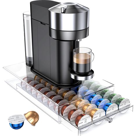 Organizador de cápsulas de café, construcción acrílica, acceso mediante cajón, KF-C10 (1/2)