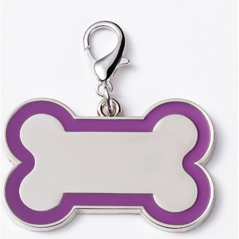 Lot de 2 médailles d'identification personnalisées en métal pour colliers - Médailles gravées pour chiens et chats avec cadre en forme d'os coloré, violettes, compactes et pratiques (1/4)