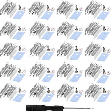 20 Pièces TO-220 Dissipateur Thermique Isolant Montage Kit, Dissipateur Thermique avec Aiguille + Vis + Rondelle + Isolant Caoutchouc Silicone, pour Transistor MOSFET, 20x15x10 mm