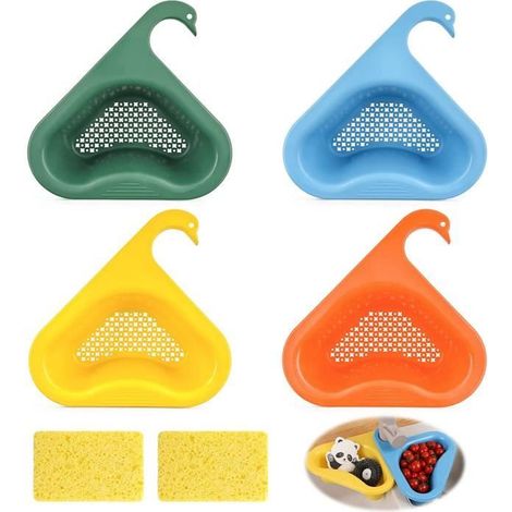 Lot de 4 Panier de Vidange,Passoire Cuisine avec Brosse Vaisselle, Swan Drain Basket,Égouttoir de Cuisine pour Pâtes,Fruits,Légumes (1/4)