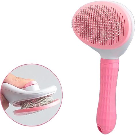 Strumento per la toelettatura del cane, efficace rimuovi peli, spazzola multifunzionale per la pulizia, rosa (1/2)