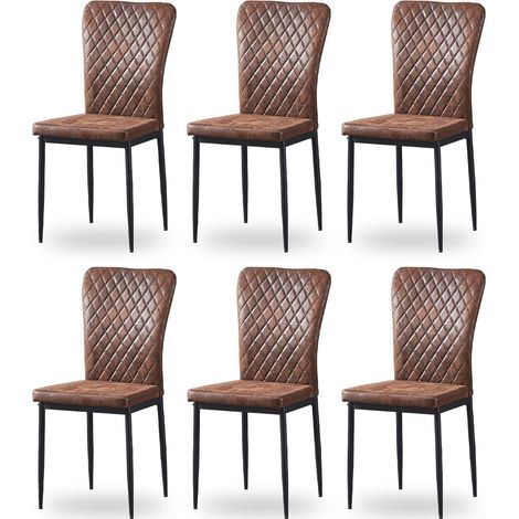Jymtom – Lot de 6 chaises hautes pour salle à manger – Similicuir marron et métal – Dossier ergonomique – Charge maximale 100 kg